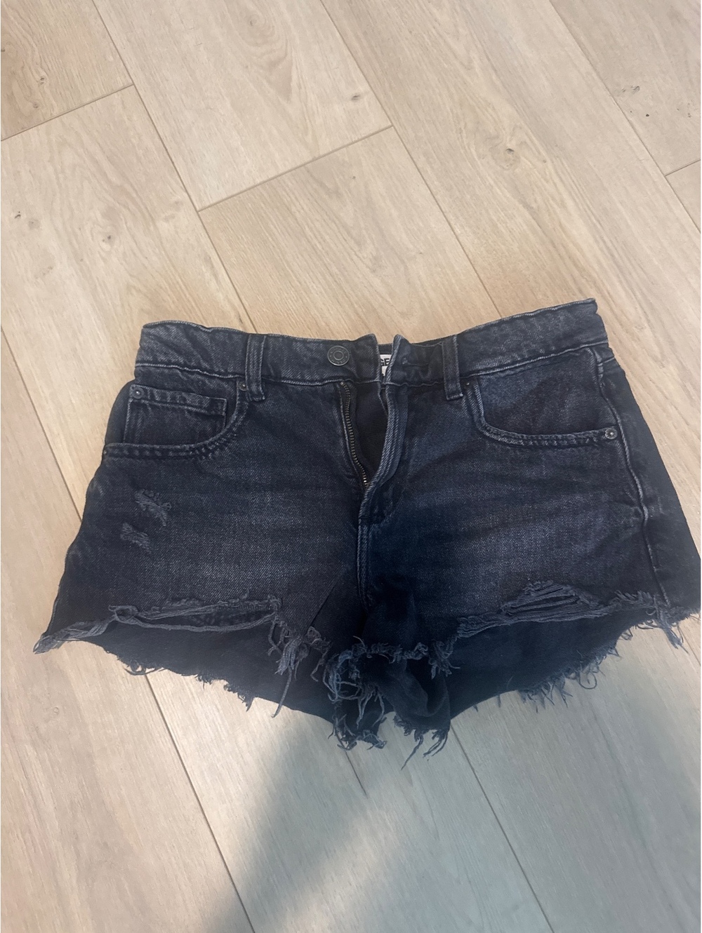 Garage Denim Black Distressed High-Rise Denim Shorts Size 01/25
